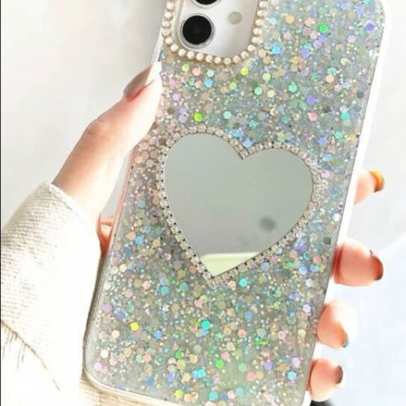 I-Phone 12 Pro Max Rhinestone decor heart mirror glitter case.  $$$ - Picture 3 of 4